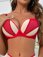 Women's Red Lace Bra Underwire Push Up Bra Plunge Deep V Thick Padded Underwire Bralette