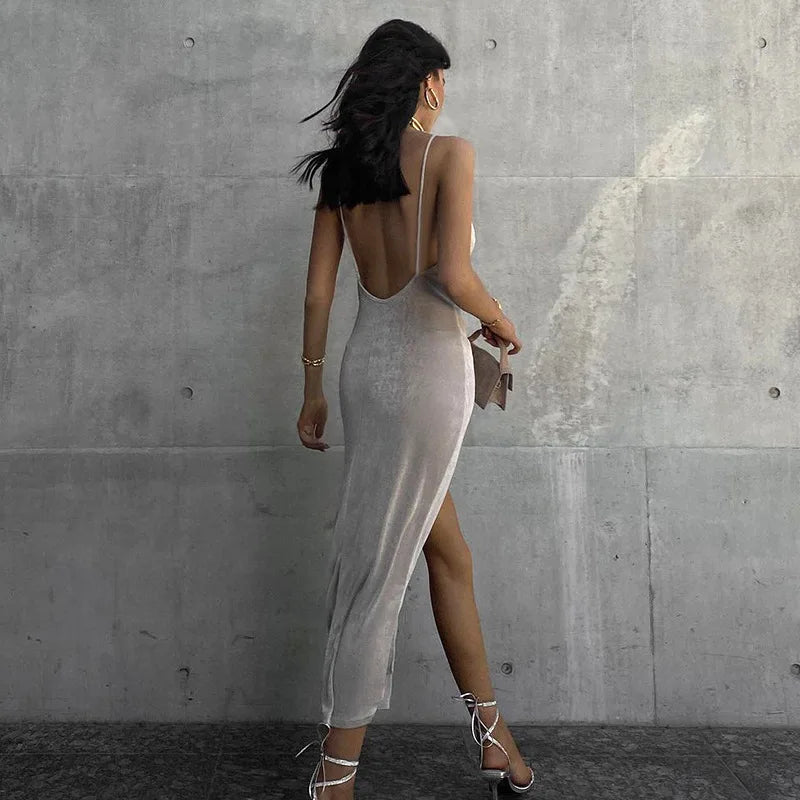 Elegant Sexy Evening Party Dress for Women 2022 New Midi Long Bodycon Slip Dresses Summer Thigh Split Vestidos De Fiesta