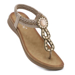 2026 New Shoes for Women Bohemia Crystal Sandals Women Shoes Rhinestone Lady Flip Flops Pearl Slip on Flat Beach Shoes