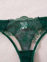 Green Floral Lace Lingerie Set Sheer Mesh Underwire Bra With Bow & Thong Women Sexy Underwear ZA824057