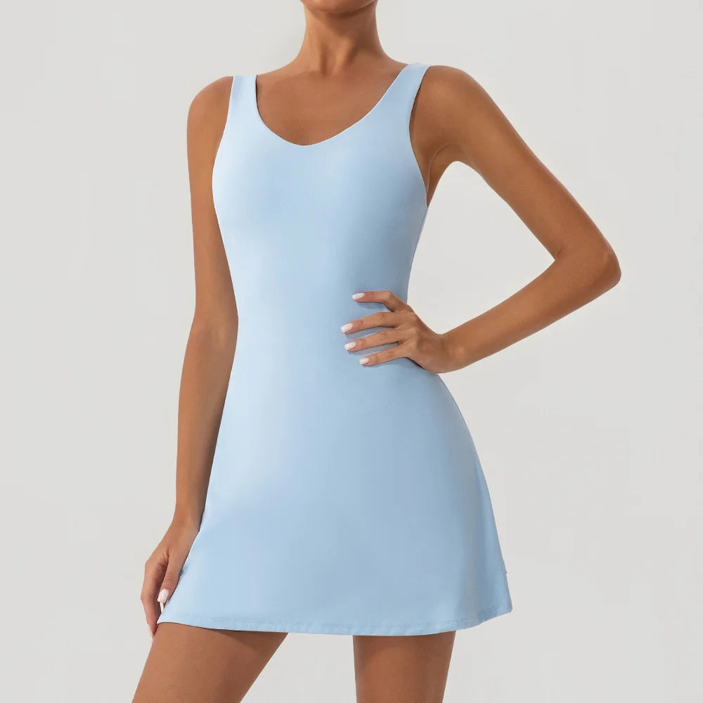 Tennis Fitness Dresses Women Fake Two Piece Sports Dress Outdoor Casual High ElasticityRunning Yoga Golf Mini Skirts
