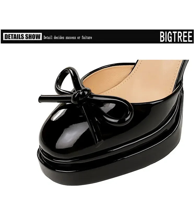 BIGTREE Model Catwalk Sequined Platform Pumps for Women Sexy Bowknot Party Nachtclub Stripper Heels Pole Dance Shoes Size 34-40