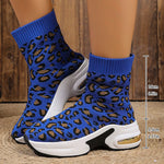 Fashion Leopard Print Platform Ankle Boots Women Comfy Slip On Breathable Knitted Boots Woman Plus Size 35-43 Wedges Short Boots