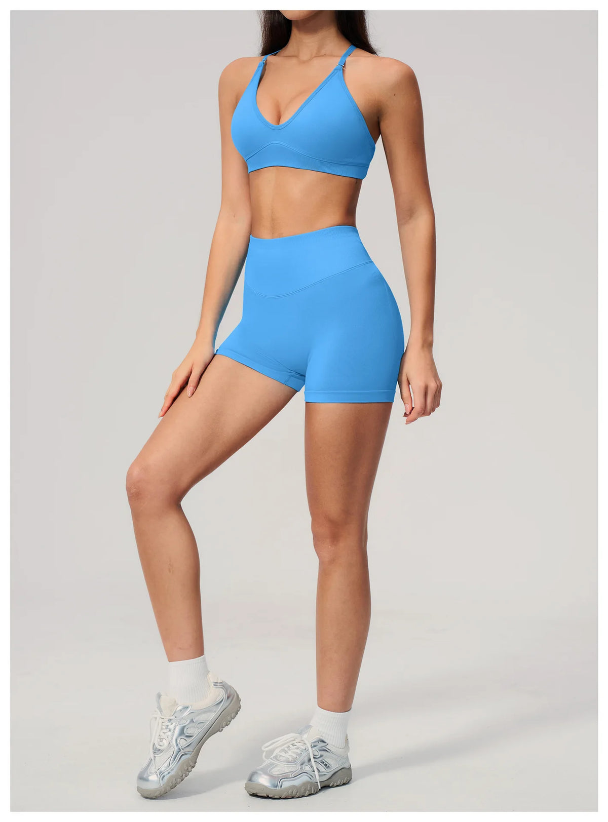 Seamless Yoga Excersize Sets Women Cross Back Sports Bra Tracksuit Workout Clothes High Waist Hip Lifting Shorts Fitness Suits