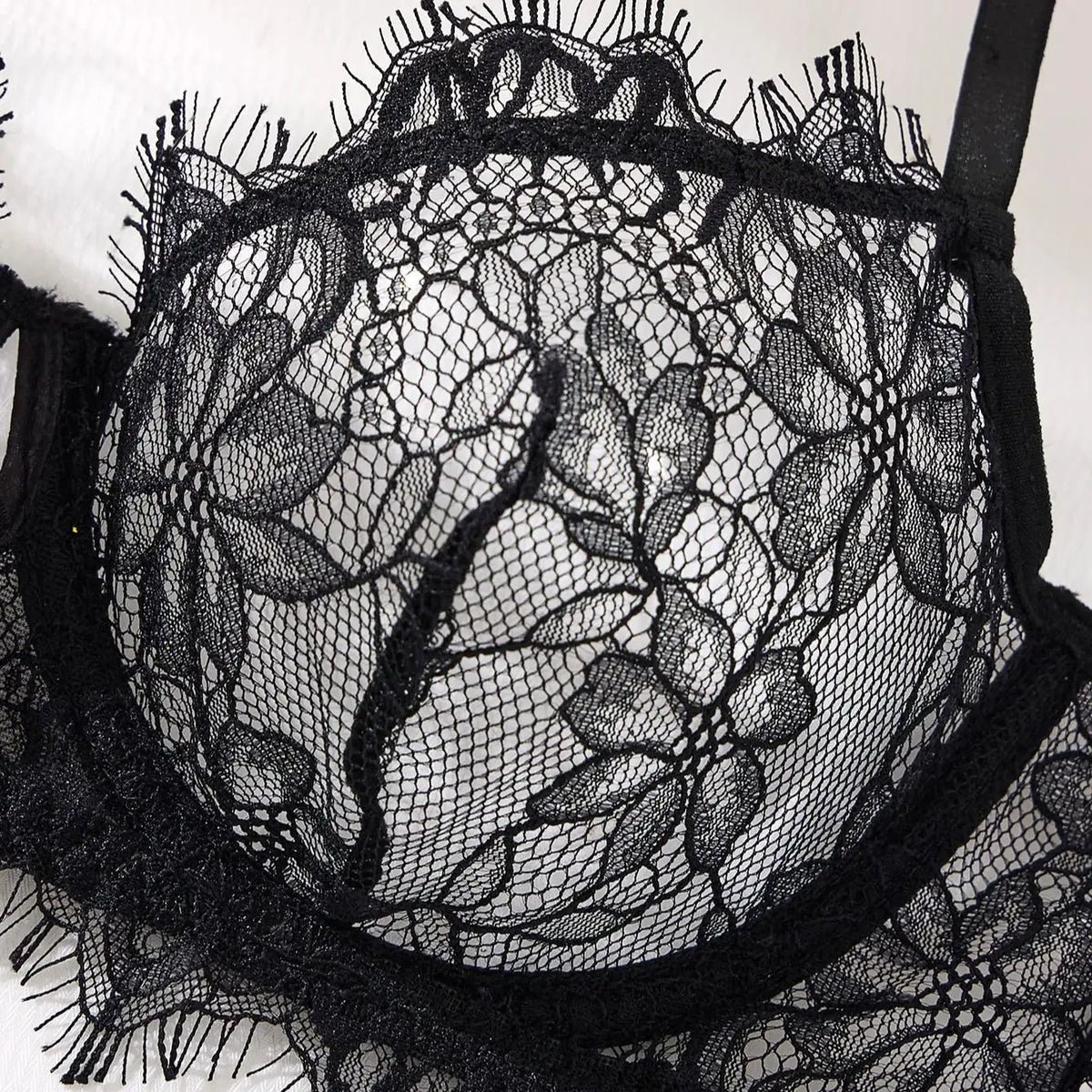 Black Lace Bra Brief Sets for Women Sexy Romantic Transparent Underwear with Flowers See through Erotic Lingerie