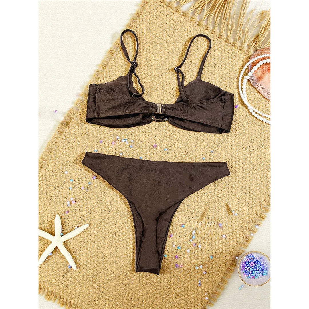 Sexy Wrinkled Brazilian Bikini Female Swimsuit Women Swimwear High Cut Leg Bather Bathing Suit Swim Two-pieces Bikini set K8056
