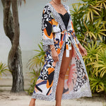 13 Colors Printed With Belt Crochet Knitted Tunic Beach Dress Beach Wear Beachwear Beach Cover Up Cover-upsFemale Women V7201