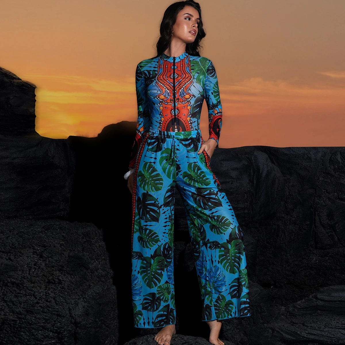 One Piece Sun Protection Swimwear 2026 Women Long Sleeved Print Swimsuit Female Sports Bathers Swimming Bodysuit Beach купальни
