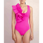 2024 Sexy Sling Ruffle Solid Two Pieces Bikini Women High Waist 3D Flower Swimsuit Skirt Summer Backless Beachwear Bathing Suit