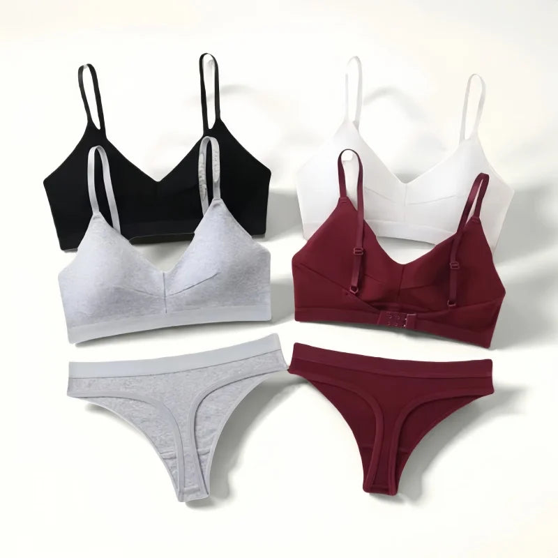 Comfort Cotton Bra Panties Set Women Push-Up Bra Low Waist Thongs Sports Underwear Sexy Lingerie Set Female T-Back Intimates