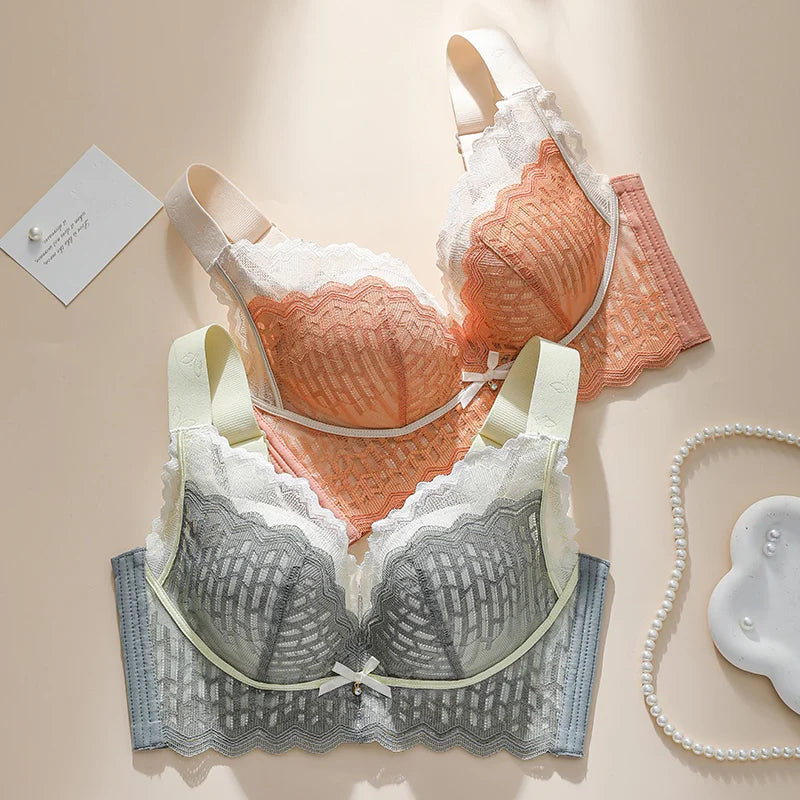 Thin WireFree Underwear Women Thin Style Large Chest Show Small Bra Gathered Adjusted Breast Closure No Steel Ring Bra 80-120CDE