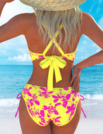 Sexy Neon Yellow Gradient Bikinis Sets Bathing Suits Swimwear Women 2026 V Neck Push Up Drawstring Side High Waist Swimsuit