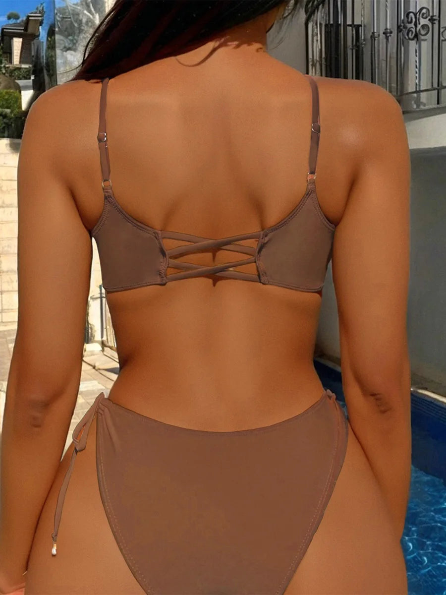 S - XL Asymmetric Wrinkled Hollow Out Bikini Women Swimwear Female Swimsuit Two-pieces Bikini Set Bather Bathing Suit Swim Lady