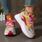 New Mixed Color Chunky Platform Sneakers Women 2026 Fashion Lace Up Thick Bottom Vulcanized Shoes Woman Non Slip Old Dad Shoes