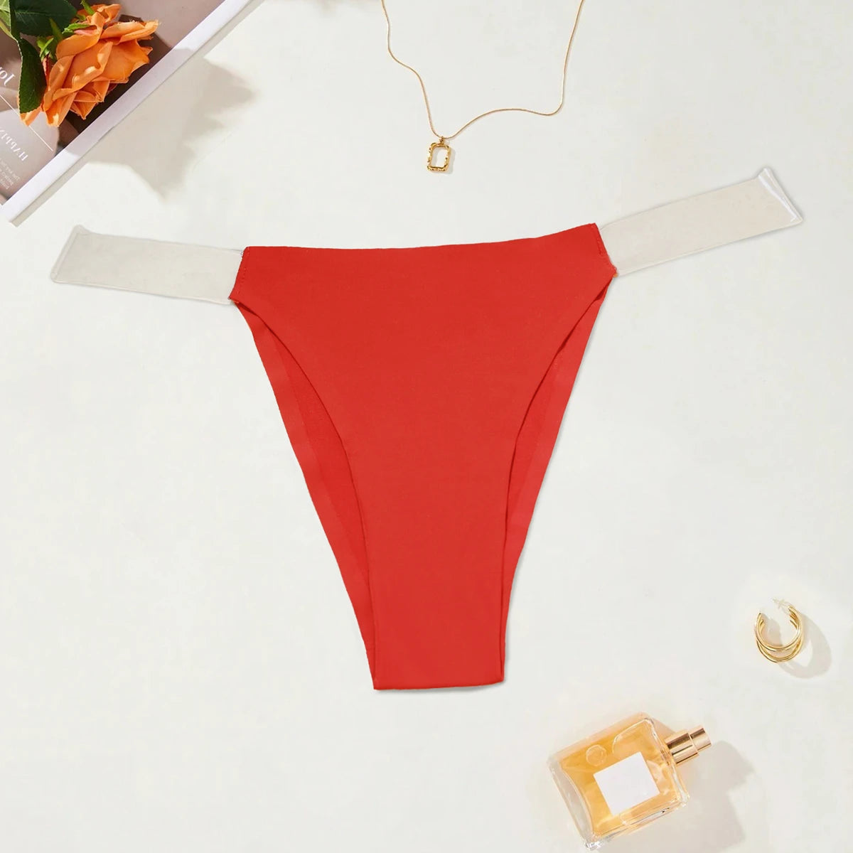 BEAUWEAR Comfort Thong with Transparent Strap Women Underwear Simple Plain Panties S M L XL