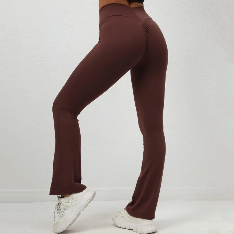 Women's Seamless Yoga Leggings Pants Sports Fitness Peach Hip-lifting High Waist Slimming Dance Training Workout Flared Pants
