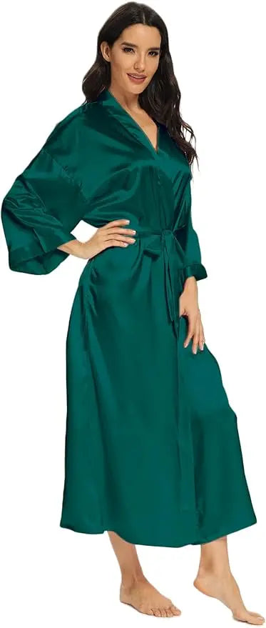 Women's Satin Robe Belted Elegant Solid Color Silky Comfort Bathrobe Loungewear
