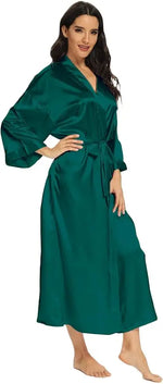 Women's Satin Robe Belted Elegant Solid Color Silky Comfort Bathrobe Loungewear