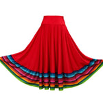 High Waist Spanish Swing Skirt Midi Skirt Ladies Folk Dance Skirt Elastic Large Swing Hem Mexican Flamenco Performance Skirts