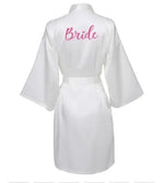 2019 Silk Satin Bridesmaid Sexy Robes Bridal Bath Robe Hot Pink Robes Wedding Silver Matte Printing White Bathrobe Short