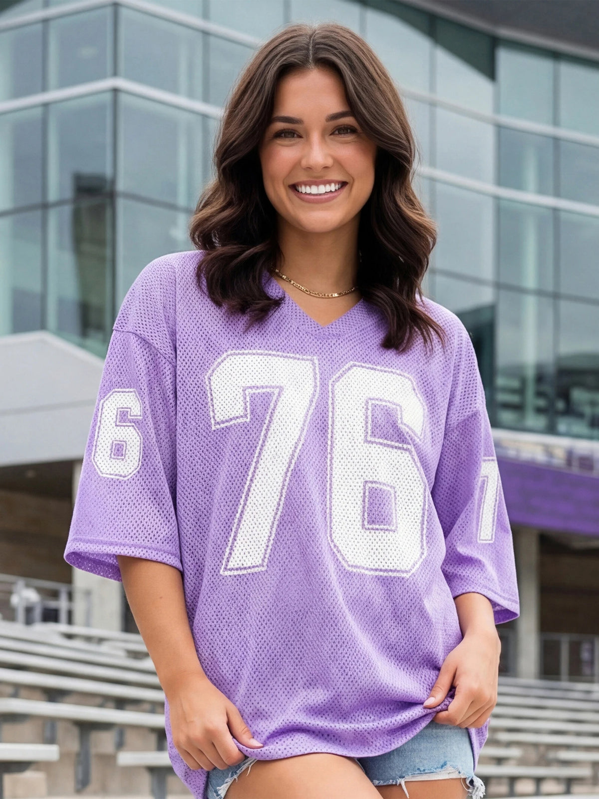 Womens Sporty Jersey Shirts Graphic Number Print Short Sleeve V Neck Loose Fit Tee Tops Summer Casual T-shirt Streetwear