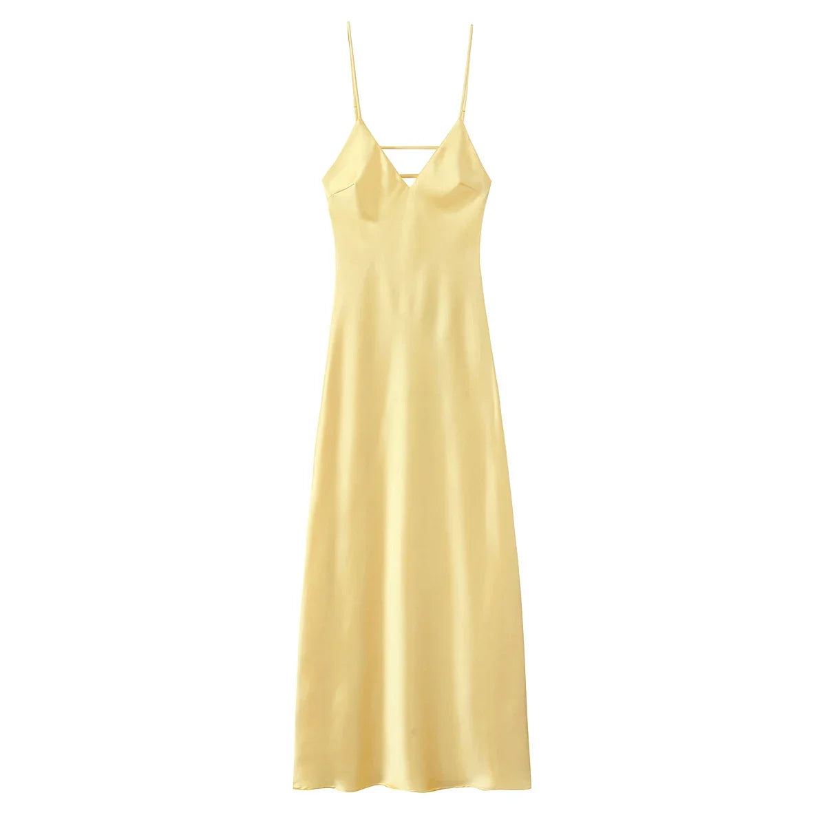 Foridol V Neck Backless Satin Long Dress Women Sexy Beach New in Maxi Summer Dress Spaghetti Strap Yellow Party Vestidos 2025