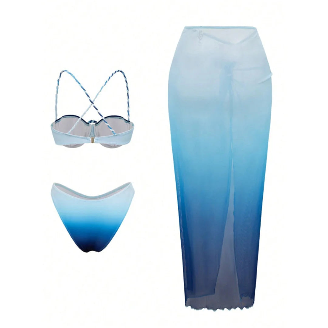 S - XL 3PCS With Skirt Underwired Bikini Female Swimsuit Women Swimwear Three-pieces Bikini set Bather Bathing Suit Swim V8080