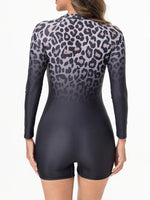 2026 Zipper Rushguard Long Sleeve Surfing Swimsuit Women One Piece Leopard Swimwear Female Bather Bathing Swimming Swim Suit XXL
