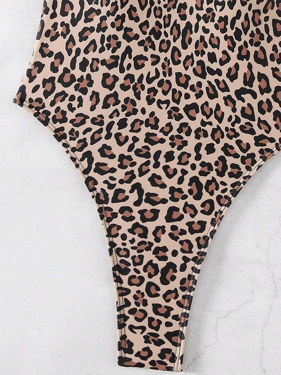 S - XL 2025 Leopard Backless Women Thong Swimwear One Piece Swimsuit Female Monokini High Leg Cut Bathing Suit Swim Beach Wear