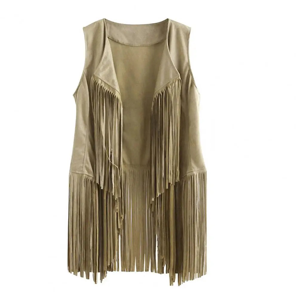 Open Front Tassel Cardigan Women's Fringe Vest Retro Sleeveless Jacket Cowgirl Western Outfits Outerwear