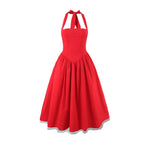 French Style Backless Cross-strap Halter Neck Dress For Women With Hard Mesh Panels Waist-cinching Pleated Large Hem Casual FYR0