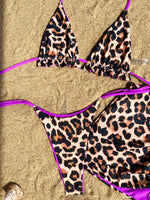 2026 Summer Leopard Print 3 Pieces Suit Swimwear Reversible Sexy Halter Lace-up Bikini Set Drawstring Skirt Cover Up Beachwear