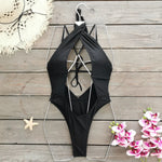 Sexy Hollow Out One Piece Swimwear Push Up Women's Swimsuit2024 Trend Solid Bath suits Halter Monokinis Summer Beachwear