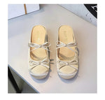 BIGTREE Satin Bow With One Strap With Shallow Mouth Half-Tugging Women's Hollow Inner Heightened Round-Head Sandals Comfortable