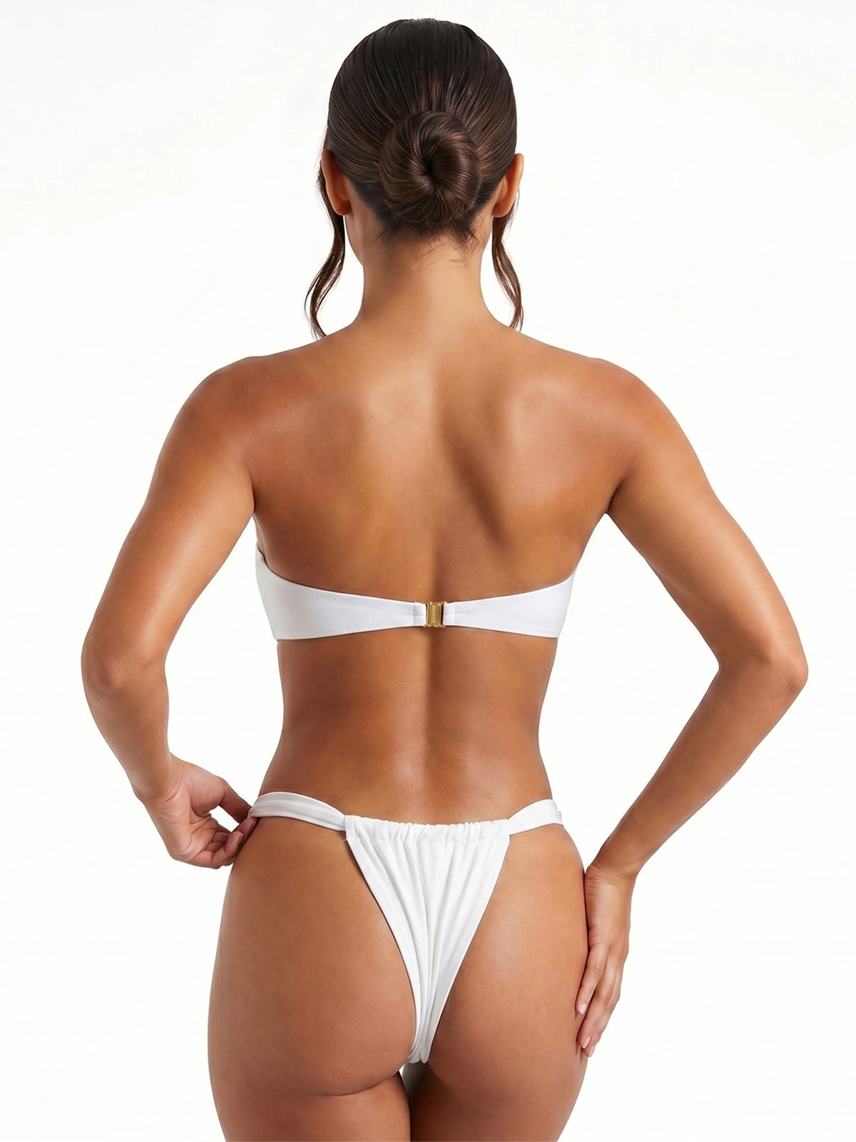 Women Summer 2-Piece Swimsuits Knot Front Strapless Bikini Bra and Elastic Bottoms Sets for Beachwear Bathing Suit