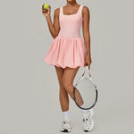 Tennis Dress for Women with Built in Shorts Womens Athletic Dresses Sleeveless Boat Neck Active Workout Skort Dress