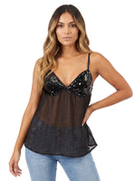 Women's Summer Solid Color Sequin Cami Tops Sleeveless Spaghetti Strap Deep V Neck Camisole