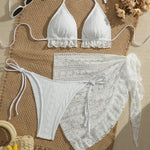 DEKA Lace Ruffled Swimwear Women Bikinis Set Backless Lace Up Bathing Suit Sexy Thongs Split Swimsuit Summer Beach Mini Skirt