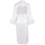 Bride Robe with Feather for Wedding Day Bridal Satin Robe Sexy Silk Bride Bathrobe for Women Bachelorette Wedding Party Getting