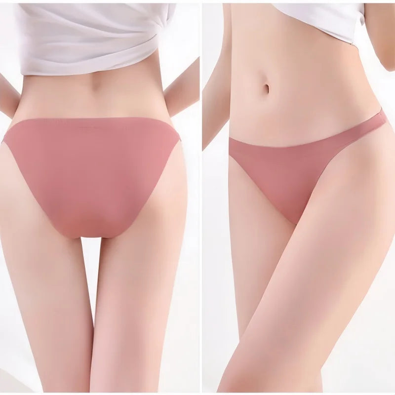 4Pcs/Set Ice Silk Bikini Panties Women Sexy Briefs Low Rise Underwear Seamless Underpants Solid Color Ultra-thin Lingerie M-XL