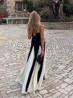 Foridol Black Beige Patchwork Summer Women's Dress Spaghetti Strap A-line Pleated Party Vestidos Sleveless Beach Casual Dress