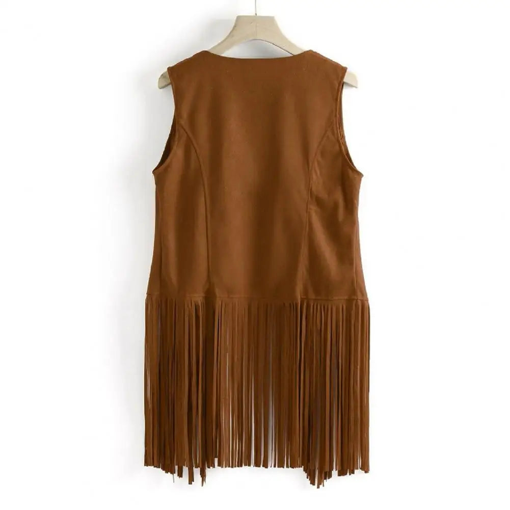 Open Front Tassel Cardigan Women's Fringe Vest Retro Sleeveless Jacket Cowgirl Western Outfits Outerwear