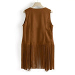 Open Front Tassel Cardigan Women's Fringe Vest Retro Sleeveless Jacket Cowgirl Western Outfits Outerwear
