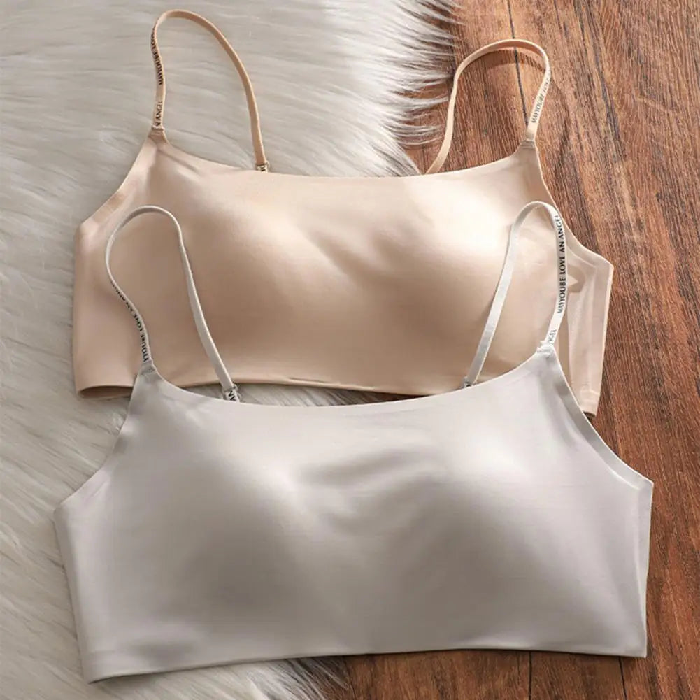 Women's Satin Bra No Underwire Seamless Bralette with Adjustable Spaghetti Strap Soft Wireless Support Padded Bra