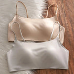 Women's Satin Bra No Underwire Seamless Bralette with Adjustable Spaghetti Strap Soft Wireless Support Padded Bra