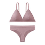Women Cotton Bra and Panties Set Wireless Push-Up Bra Low-Waist Thongs G-string Sexy Lingerie Women's Breathable Underwear Set