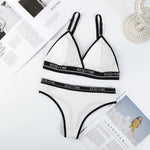 Women's Ribbed Wireless Triangle Bralette and Thong Set Low Rise Panties Daily Wear Comfort Underwear Ladies Sexy Lingerie Set