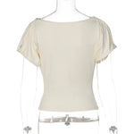 FDYOUI Fashion Casual Swinging Collar T-shirts Y2K Woman Clothes Short Sleeve Buttons Corset T Shirt Ladies Solid Crop Tops Tees