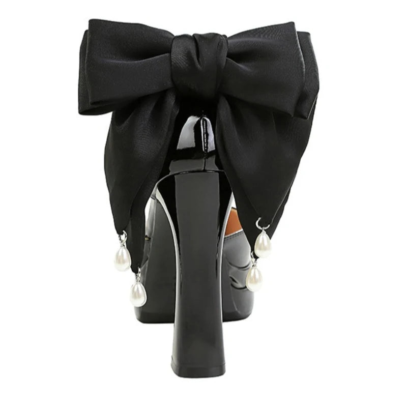 BIGTREE Shoes Women's High Heels Hollow Platform Waterproof Thick Heel Pointed Toe Sandals Match Dress Wedding Shoes Knot