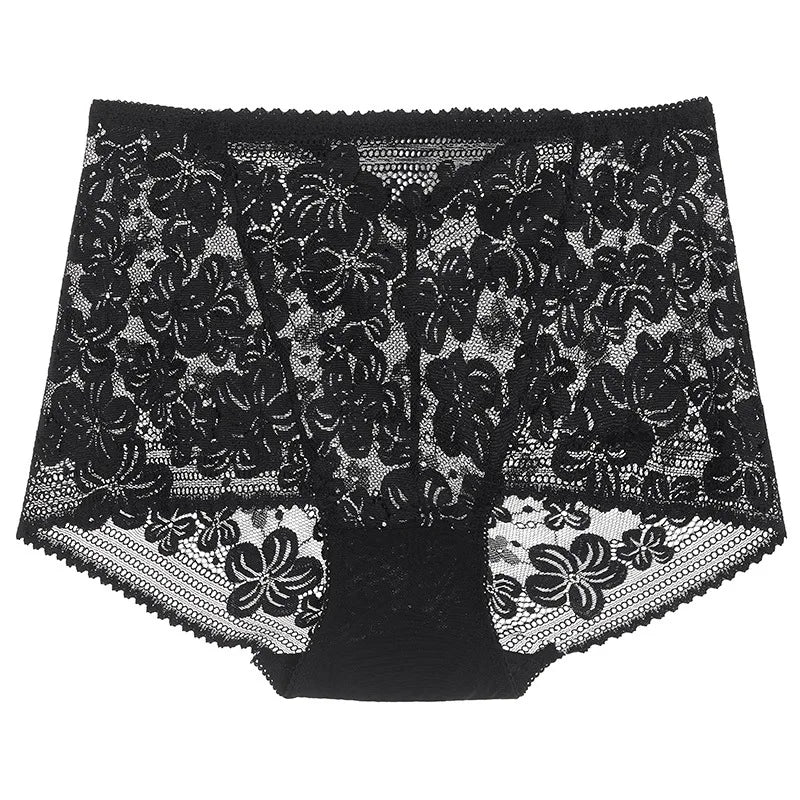 Seamless Lace High Waist Panties for Women Lingerie Sexy Flowers Embroidery Mesh Breathable Briefs Plus Size 3XL Underwear